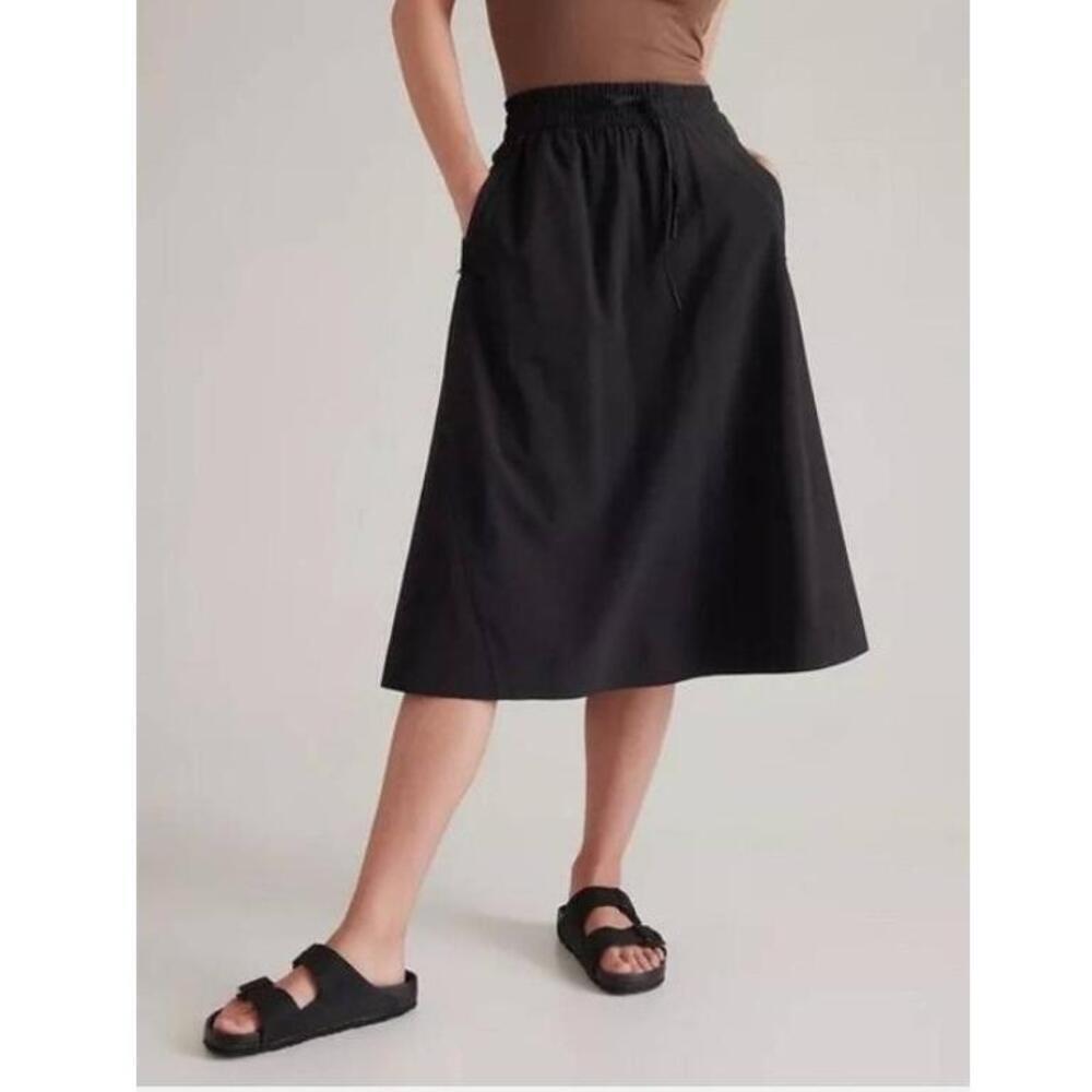 Athleta Black A-Line Skirt With Pockets Midi Strings Womens Size 22 - Picture 1 of 12